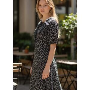 NWT Dual Nature cottagecore sailor collar small print prairie style midi dress